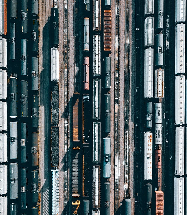 Image of many different trains standing next to each other